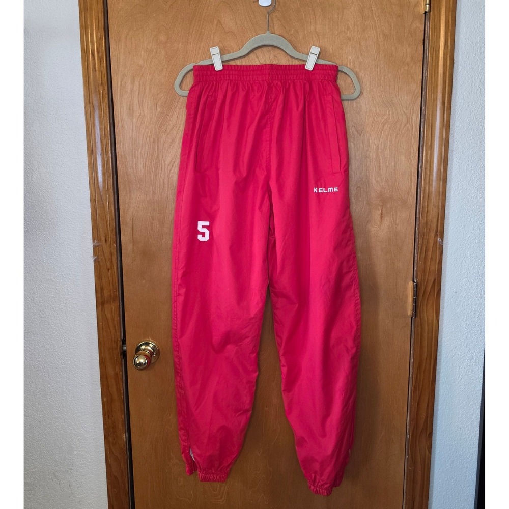 Kelme Vintage 90s Red Track Soccer Pants Joggers Ankle Zip Lined Red Mens Small